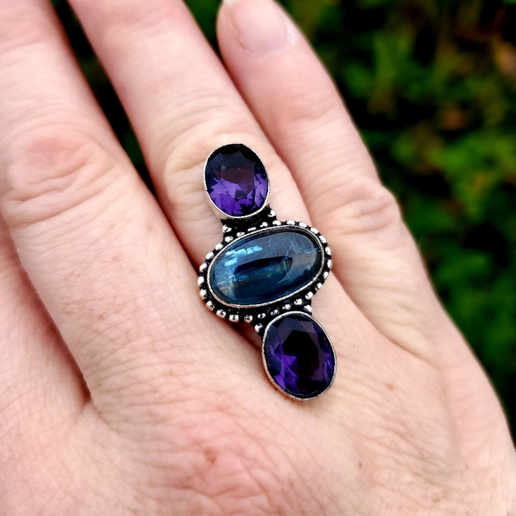 New Blue Kyanite & Amethyst 925 Silver Ring. - Picture 8 of 8